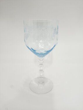 Vintage Fostoria Serenity Blue Etched Crystal Glass Water Goblet
